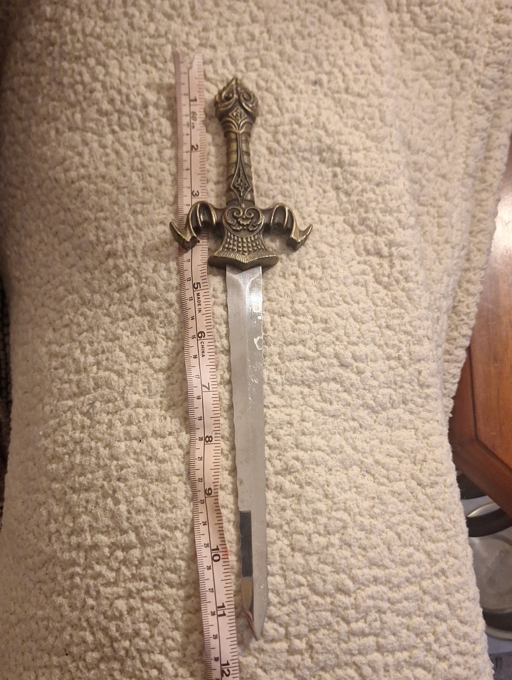 Source Unknown Decorative Dagger with Gold Toned Hilt and Silver Blade
